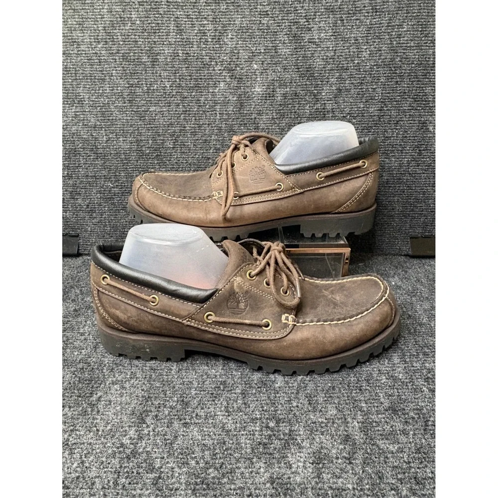 Timberland Mens 3-Eye Lug Handsewn Boat Shoes Brown Leather Loafers 84593 12M