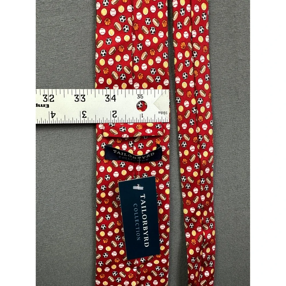 TailorByrd‎ Men's Red Silk Sports Ball Print Necktie Football Basketball Soccer