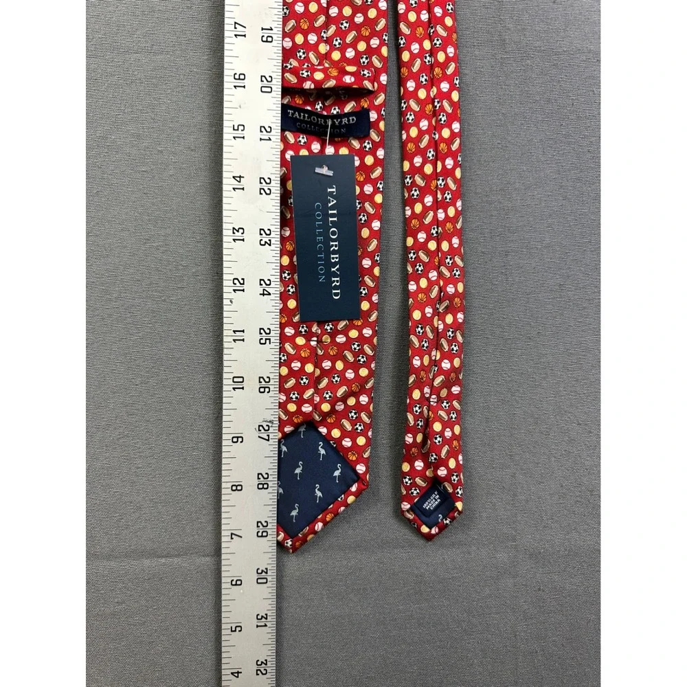 TailorByrd‎ Men's Red Silk Sports Ball Print Necktie Football Basketball Soccer
