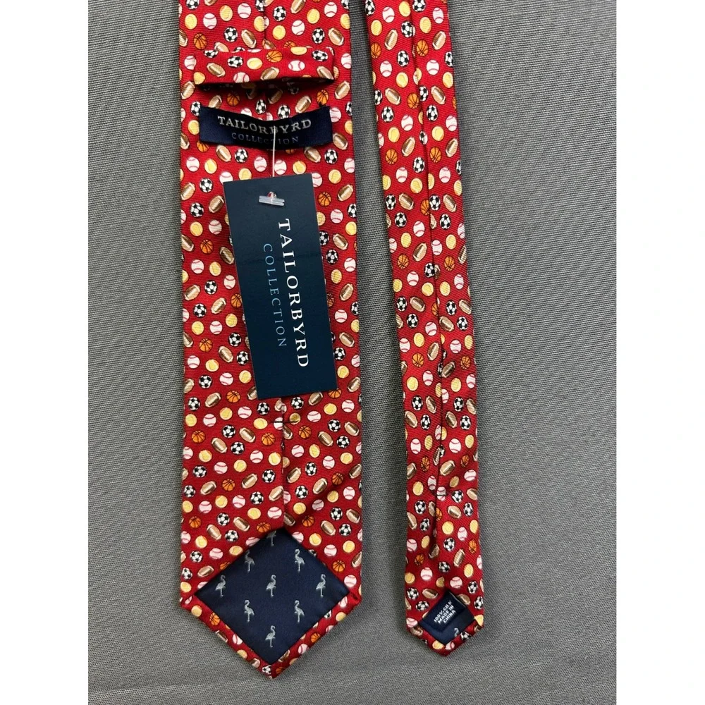 TailorByrd‎ Men's Red Silk Sports Ball Print Necktie Football Basketball Soccer