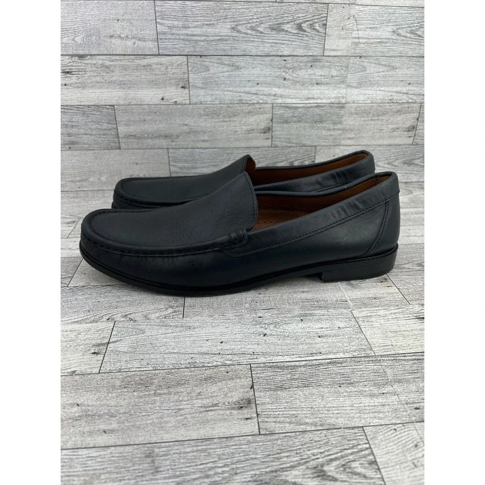 ET Wright Mens Black Leather Moc Toe Loafers Made‎ in Italy 80260 Size 14 D