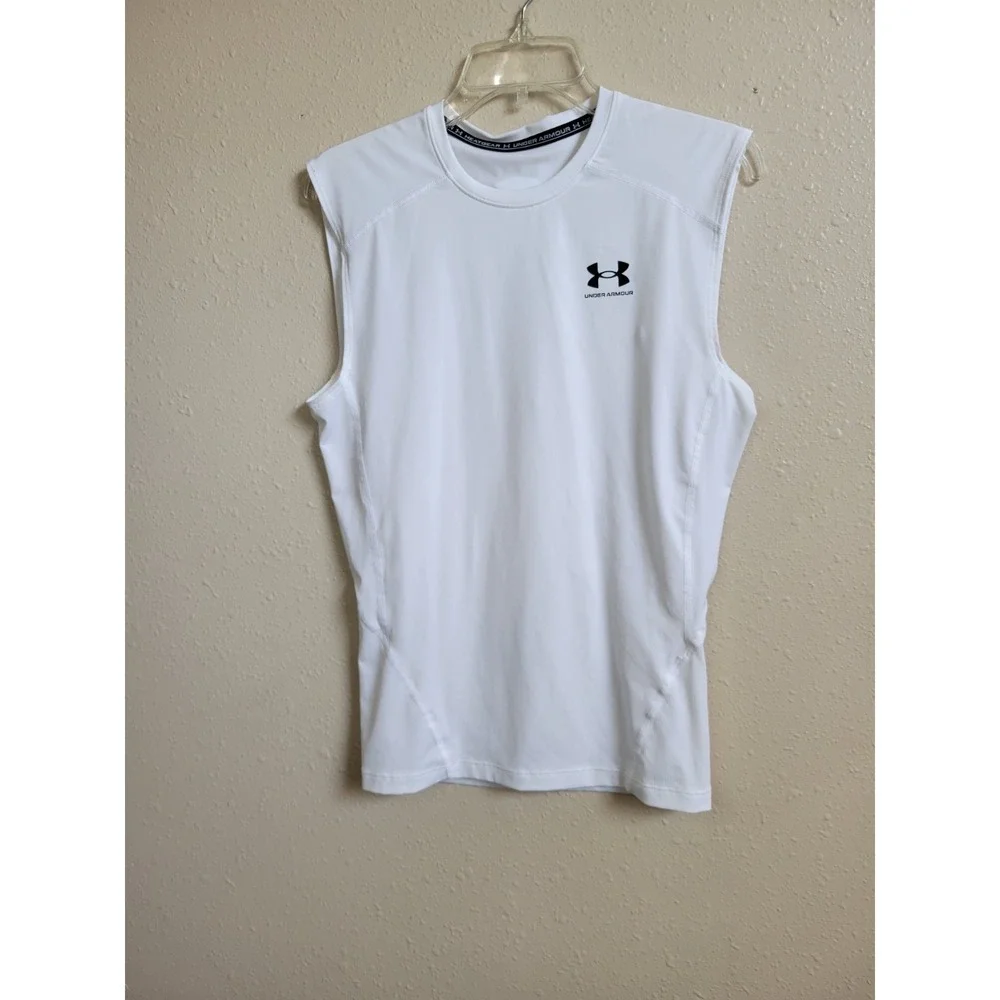 Under‎ Armour Heatgear Men Jock White Sleeveless Compression Shirt Large