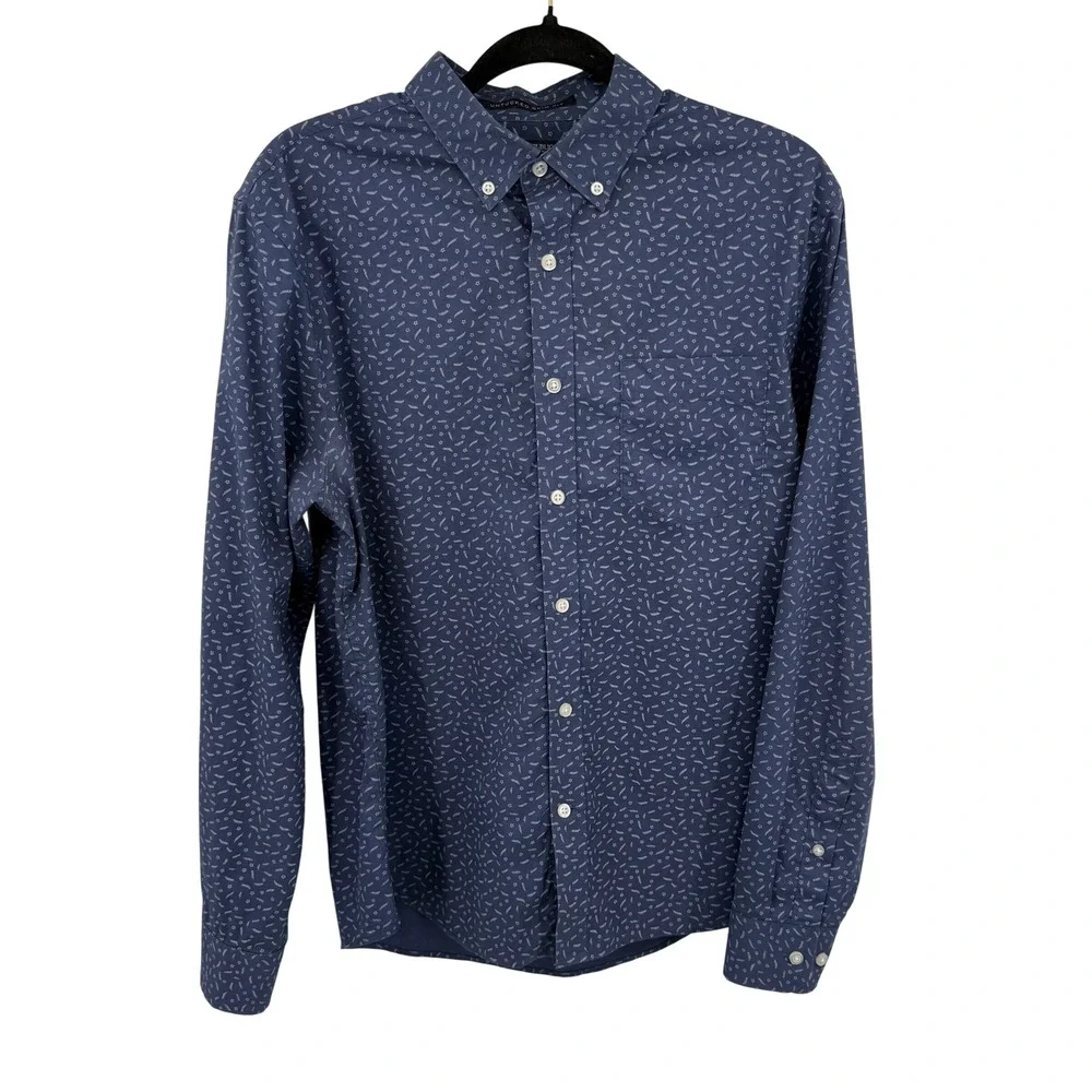 Banana Republic Button Down Shirt M Navy Blue‎ Untucked Slim Fit Tech Stretch