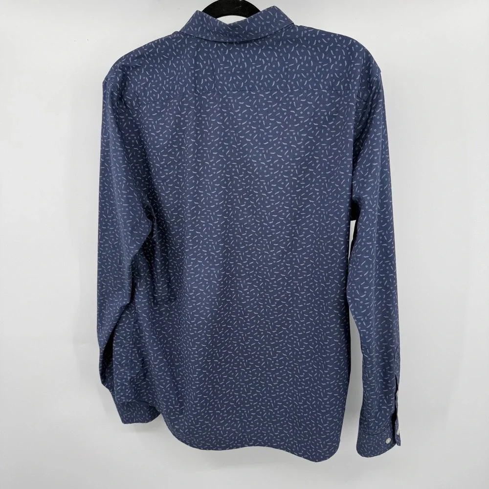 Banana Republic Button Down Shirt M Navy Blue‎ Untucked Slim Fit Tech Stretch