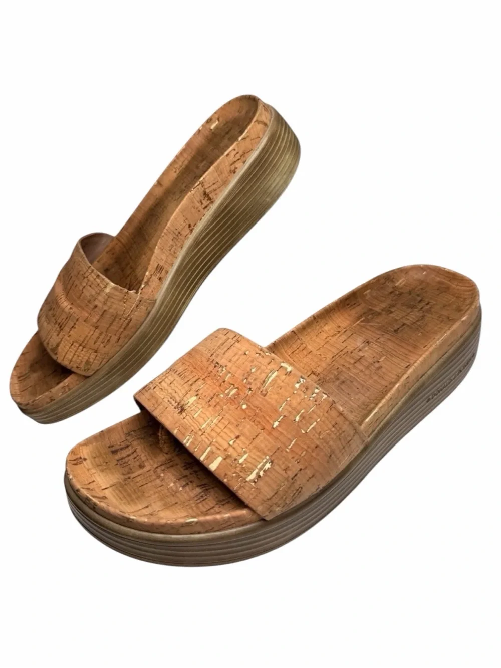 Donald J‎ Pliner Fiji Cork Gold Platform Slide Sandals 8.5