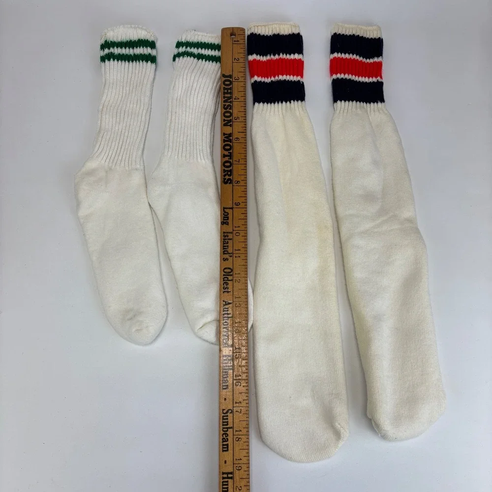 Vintage Athletic Tube Socks White Striped‎ Tube Crew 2 Pair Bundle Sport 80s