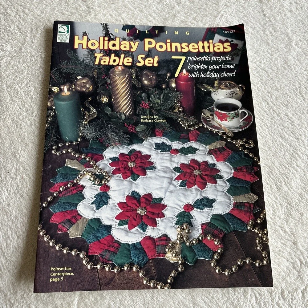 Christmas Quilting Pattern Vintage Holiday Poinsettia Table‎ Set Quilt 7 Project