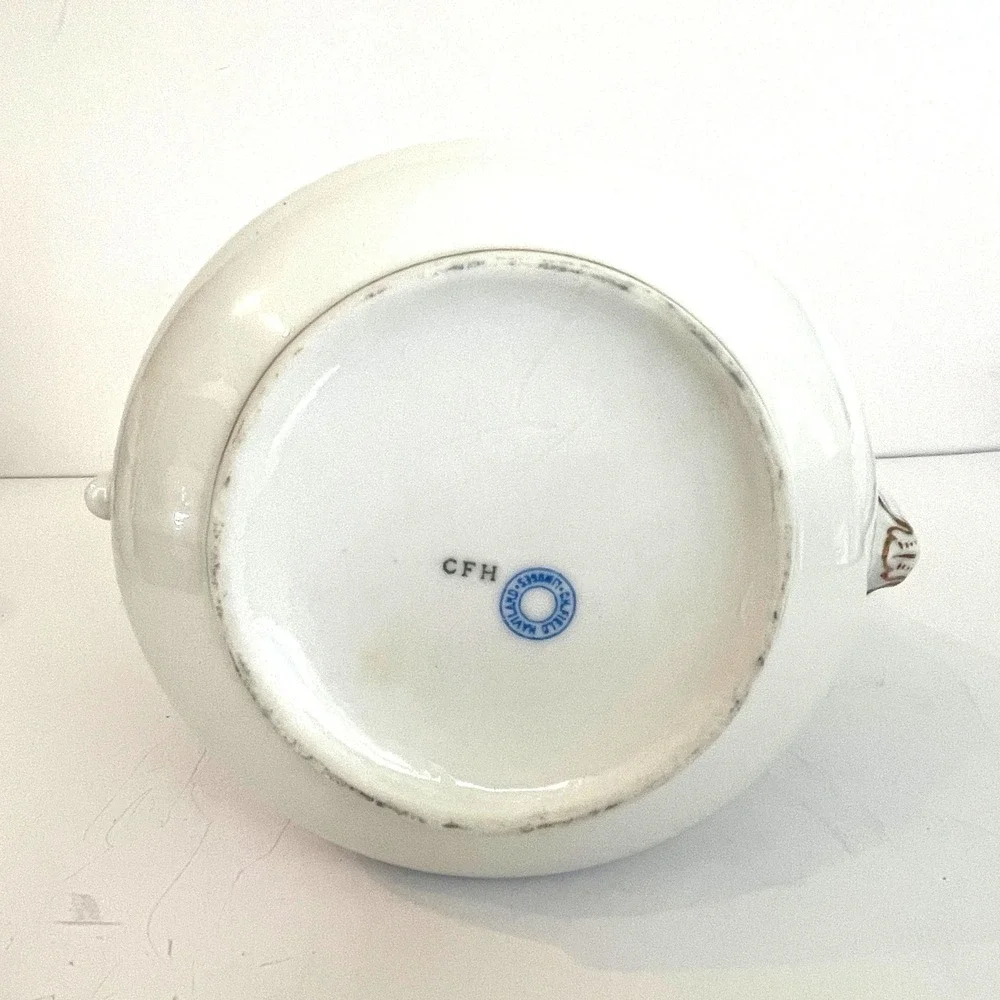 Antique CFH GDM Limoges France White Gold Porcelain Wedding Ring Teapot Creamer