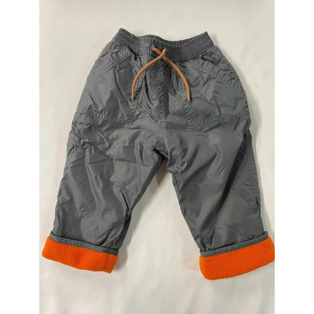 Old Navy Baby Fleece Lined Windbreaker Pants Size L 12-18 Months Gray Orange