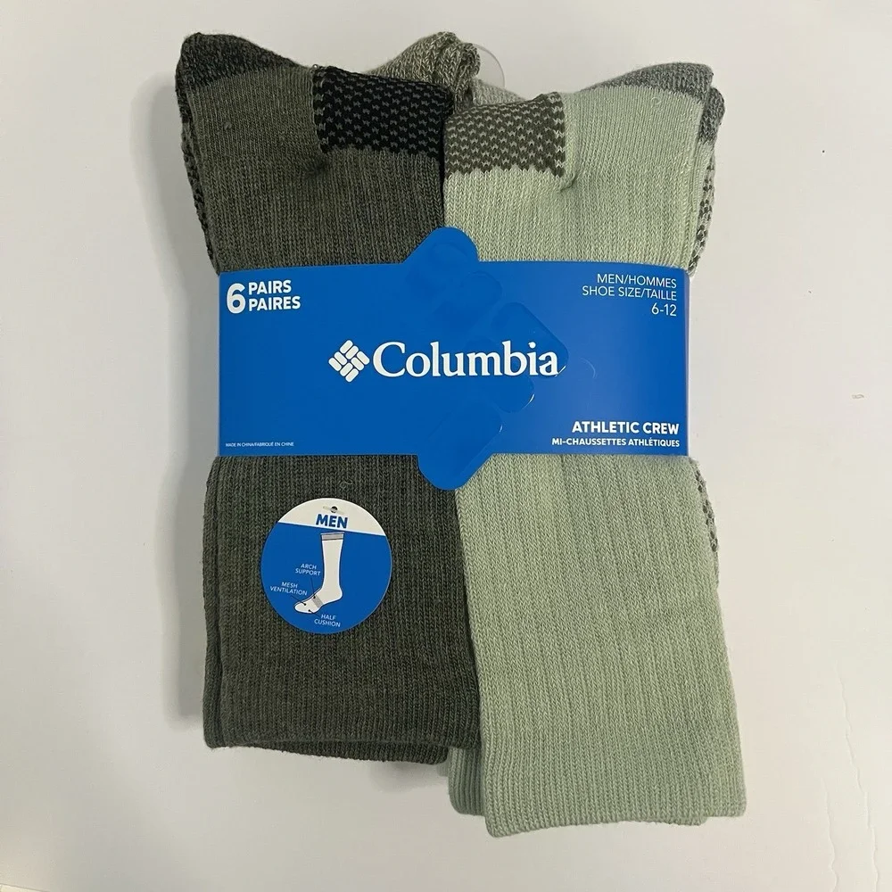Men's Columbia Athletic Crew Socks 6‎ Pairs Six Pack Multi Color Shoe Size 6-12