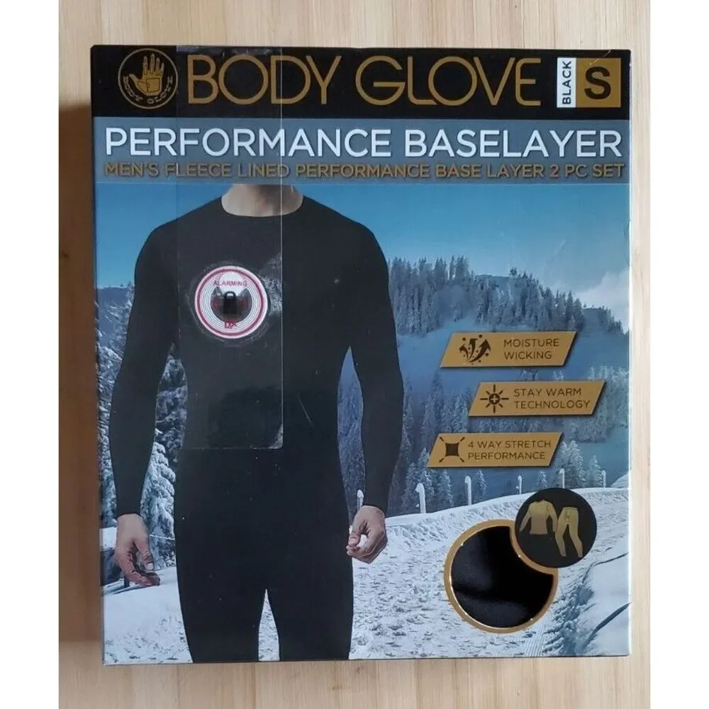 New Body Glove Thermal Fleece Top Bottom Long Johns 2 PC Set Black‎ Size Small