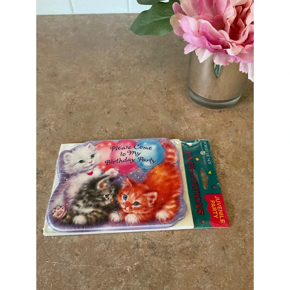 Vintage American Greetings Kitten Birthday Party Invitations 10‎ Count Die-Cut