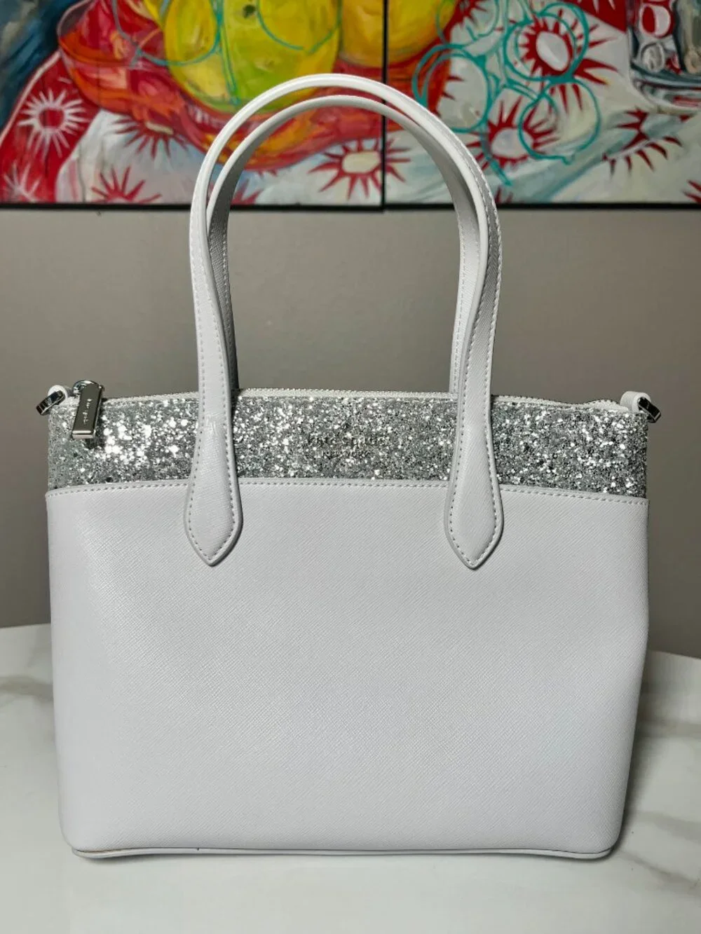Kate Spade Flash Glitter Satchel Light Grey Silver Crossbody Satchel NWOT