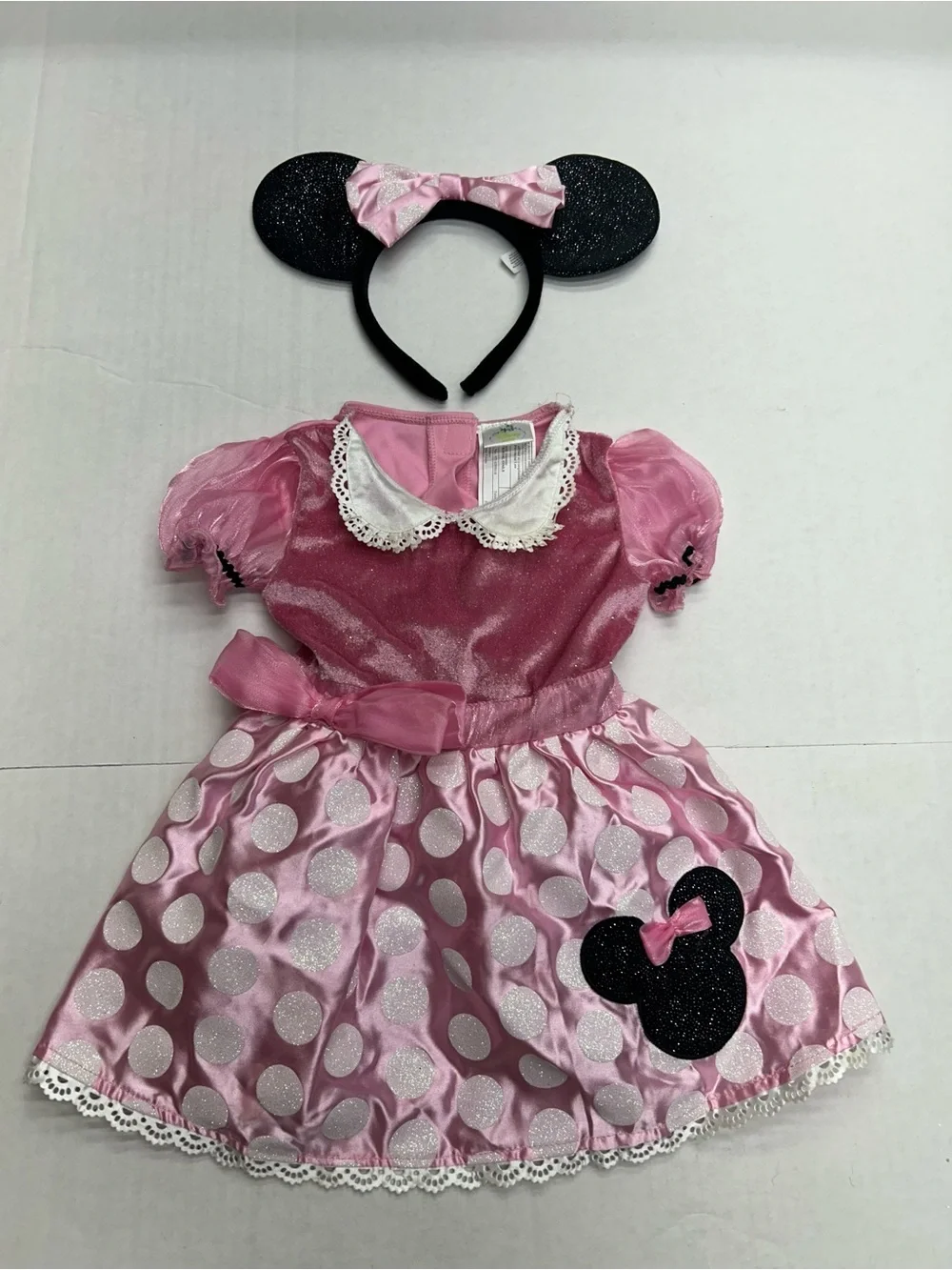 Disney Baby Minnie Mouse Pink Polka Dot Costume Dress Glitter Bodice 12-24m