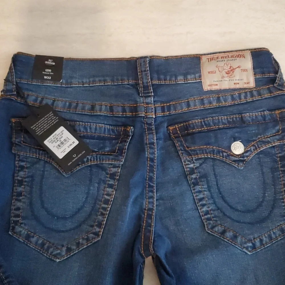True Religion Geno Jeans 32x32 Relaxed Slim Dark Roper Wash‎ Big T Flap pocket