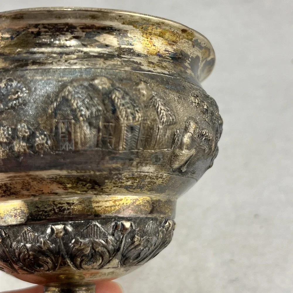 Antique Tibetan Tibet Buddhist Silverplate Yak Butter Lamp Cup , 5.5x3.5