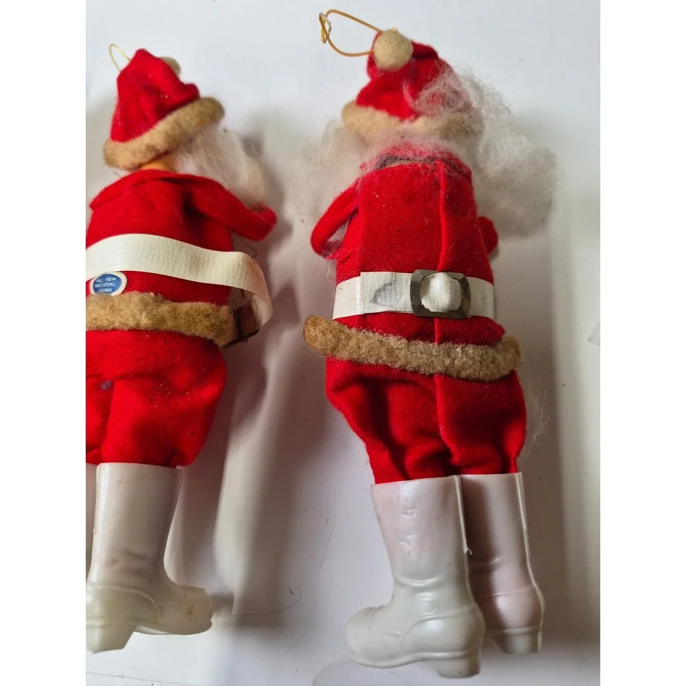 Vintage Rubber Face Felt Santa Elf Christmas Ornaments Lot of 3 Japan Retro MCM