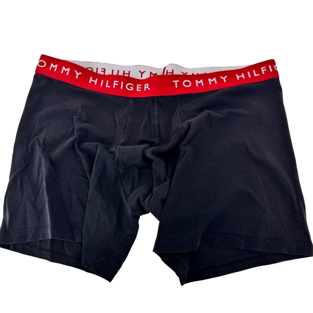 Tommy Hilfiger Mens Boxer Briefs Black‎ Red Logo Waistband Size L
