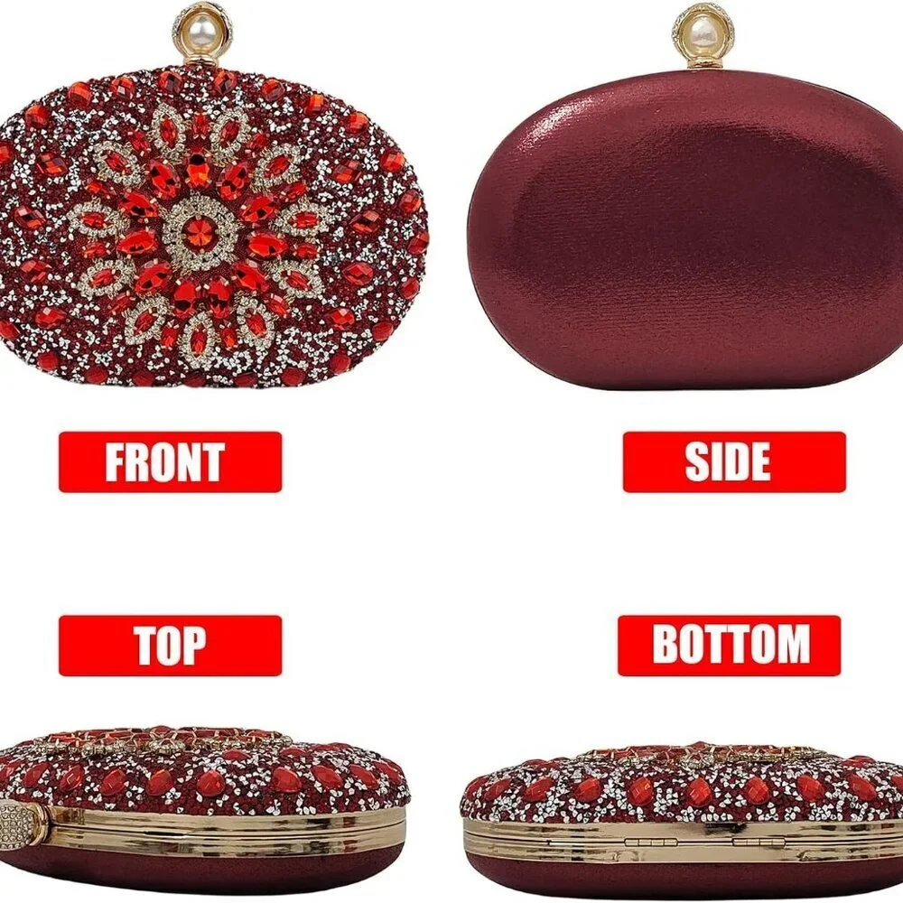 Multicolor Rhinestone Women Evening Clutch Satin Sparkly Bridal Prom Bag