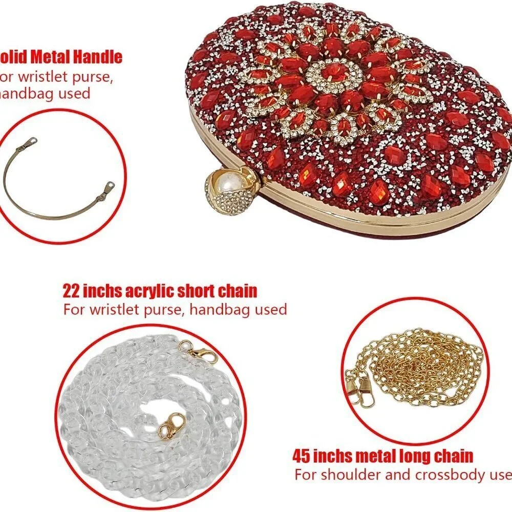 Multicolor Rhinestone Women Evening Clutch Satin Sparkly Bridal Prom Bag