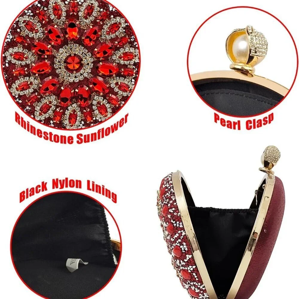 Multicolor Rhinestone Women Evening Clutch Satin Sparkly Bridal Prom Bag