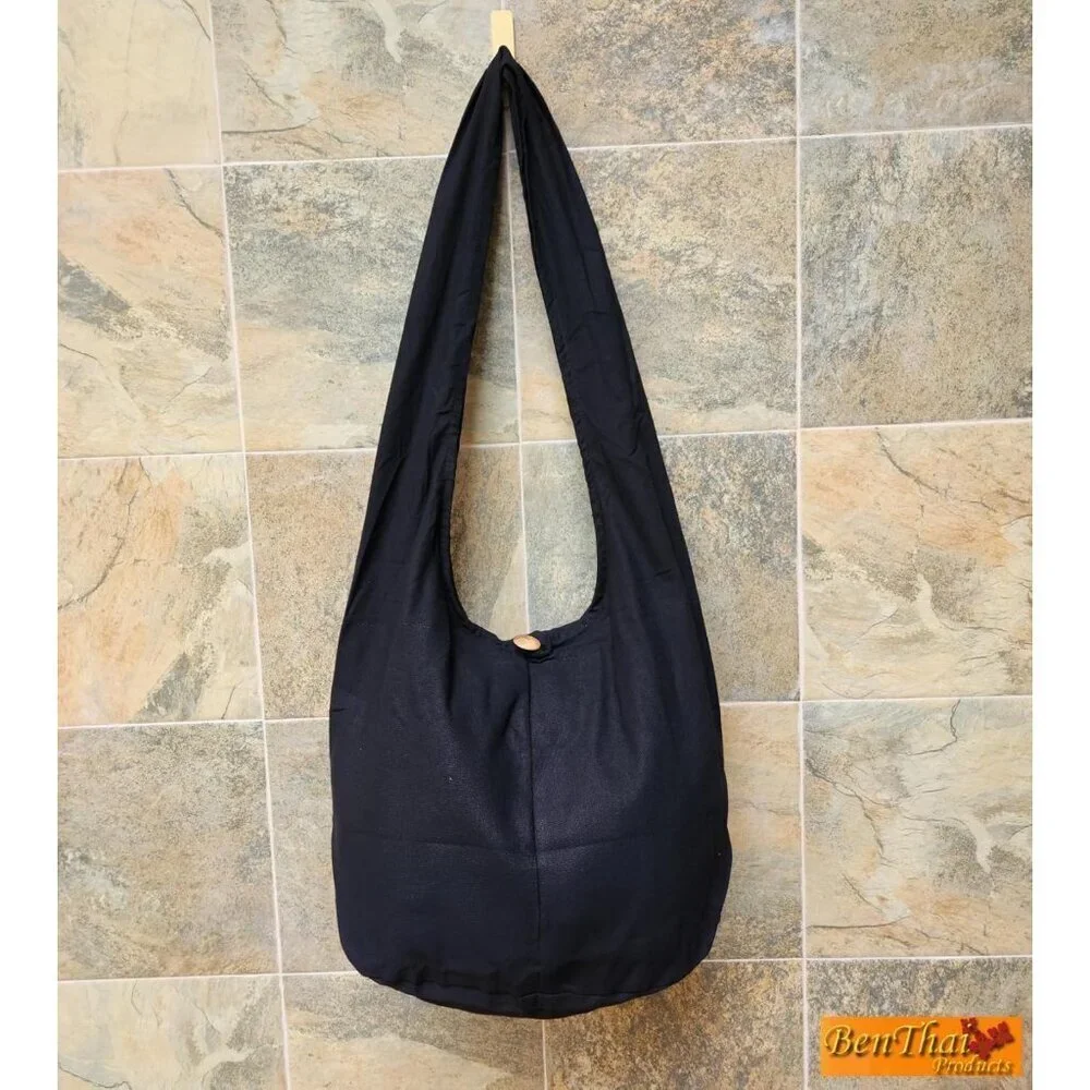 Cotton Sling Crossbody Bag Unisex Hippie Hobo Large Black Zipper