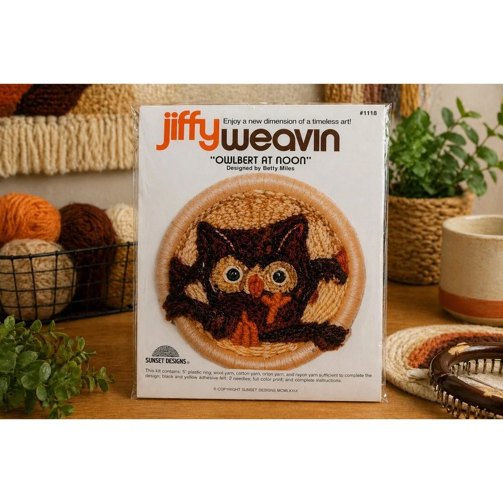 Vintage 1979 Sunset Designs Jiffy Weaving Kit Owlbert at Noon Betty Miles‎ 3018