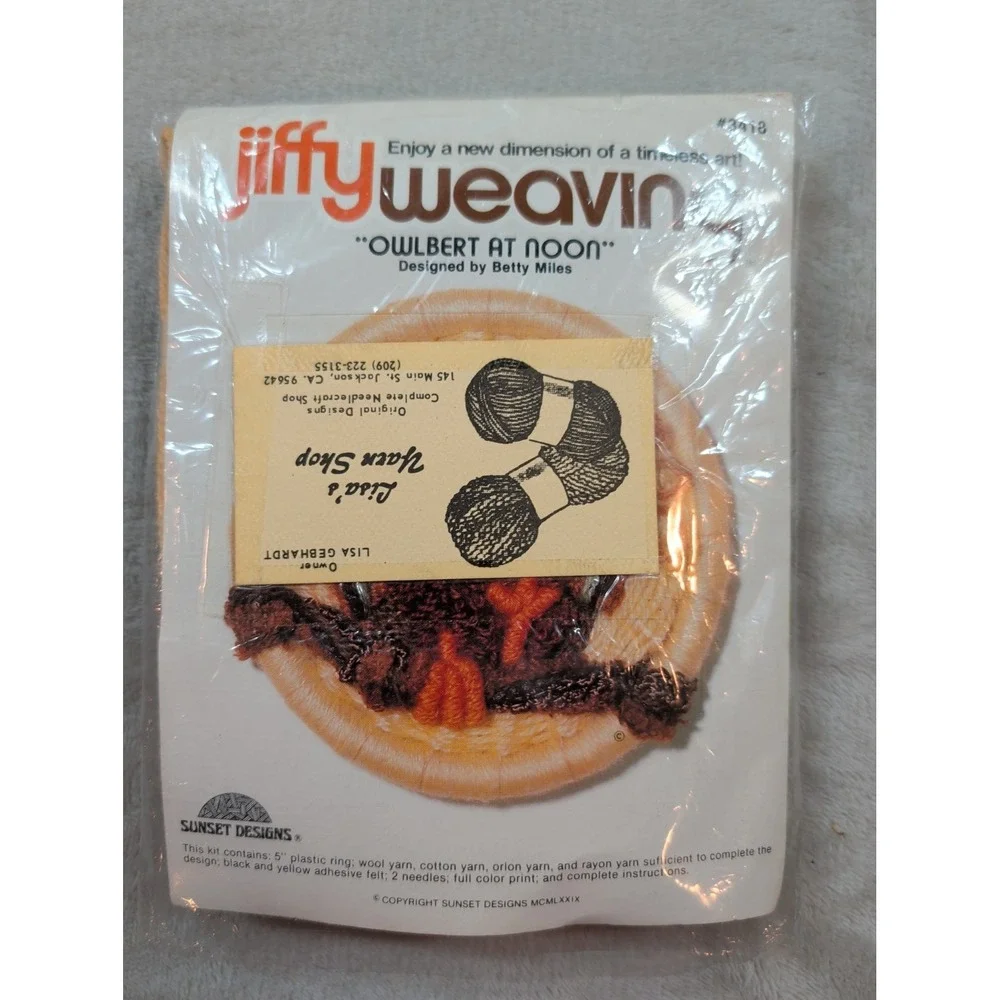 Vintage 1979 Sunset Designs Jiffy Weaving Kit Owlbert at Noon Betty Miles‎ 3018