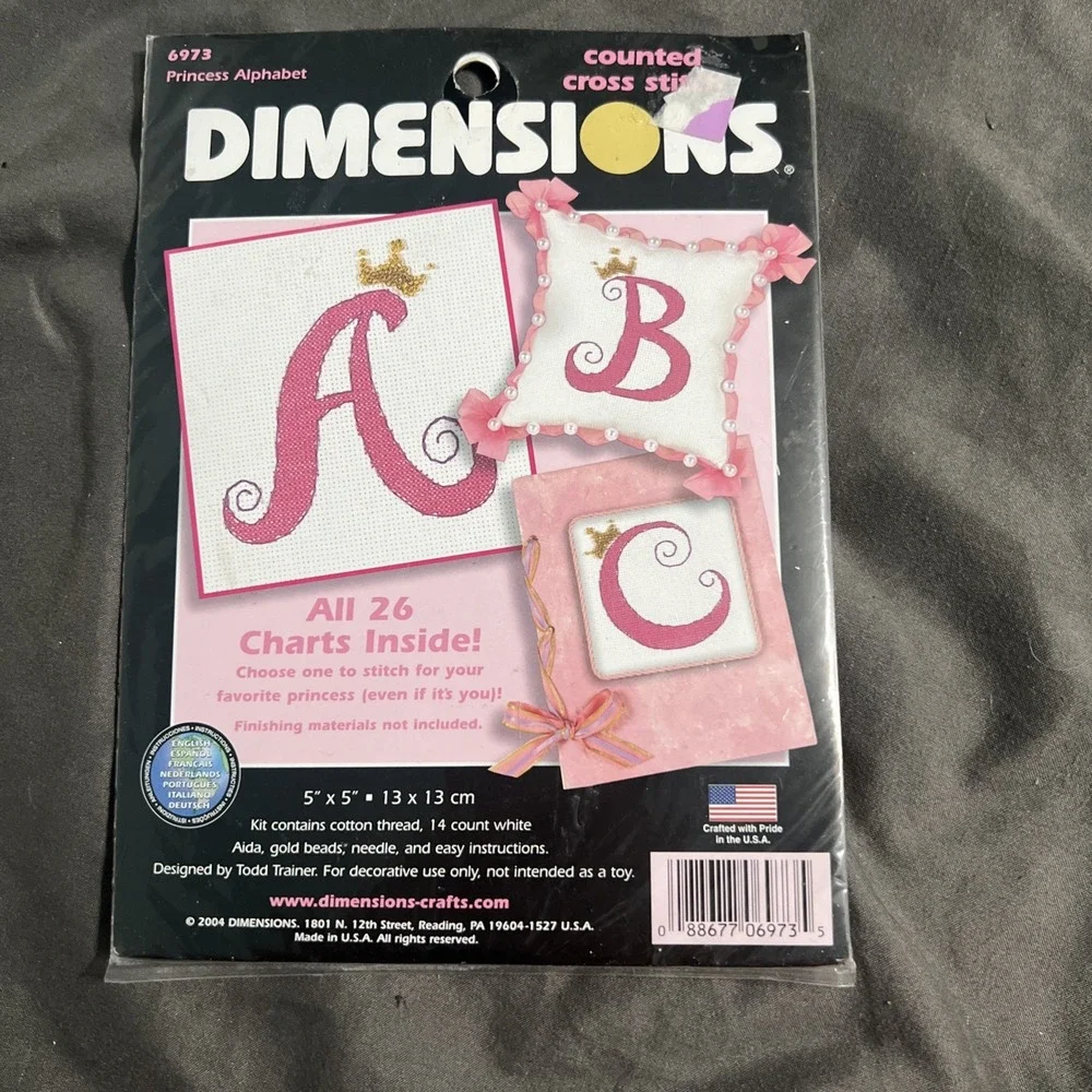 VTG Dimensions Princess Alphabet Monogram Counted Cross Stitch Kit 2004‎ #6973