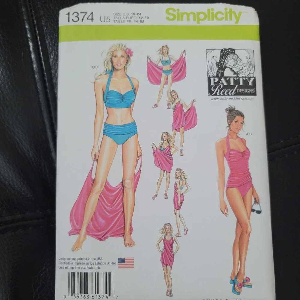 Simplicity 1374 Patty Reed Swimsuit Bikini Cover-Up Pattern Size 16-24 UNCUT