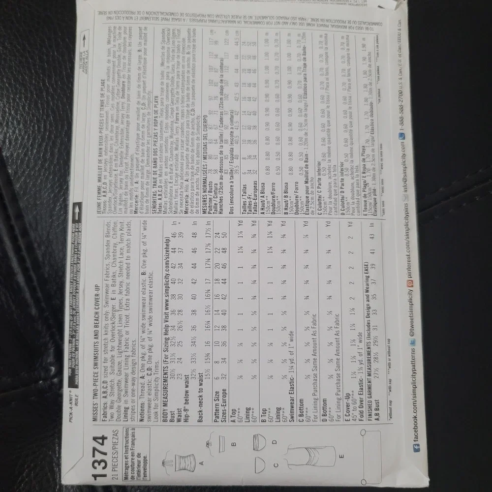 Simplicity 1374 sewing