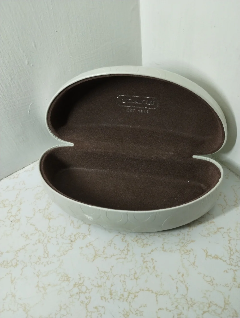 Coach White Embossed Signature Sunglass Case
