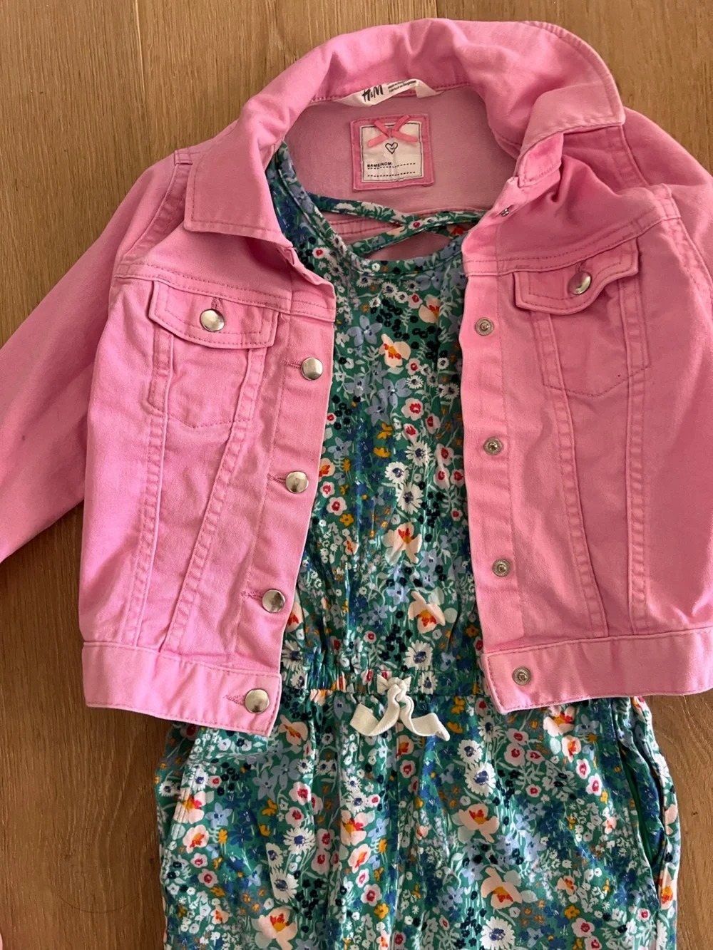 Girls Tea Collection Jumpsuit and H&M Pink Denim Jacket, Size 6