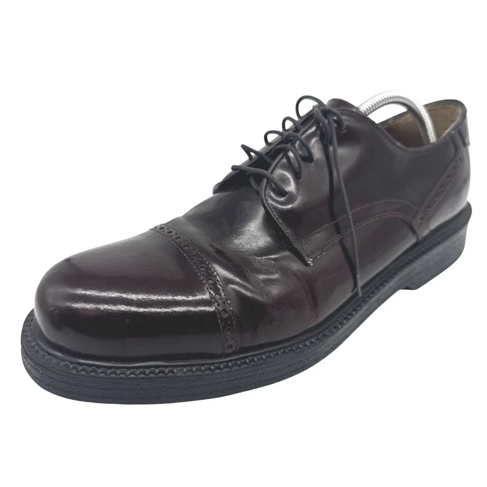 G.H. Bass Mens 13 Burgundy Leather Cap Toe Derby Shoes Made in Italy Brogue‎