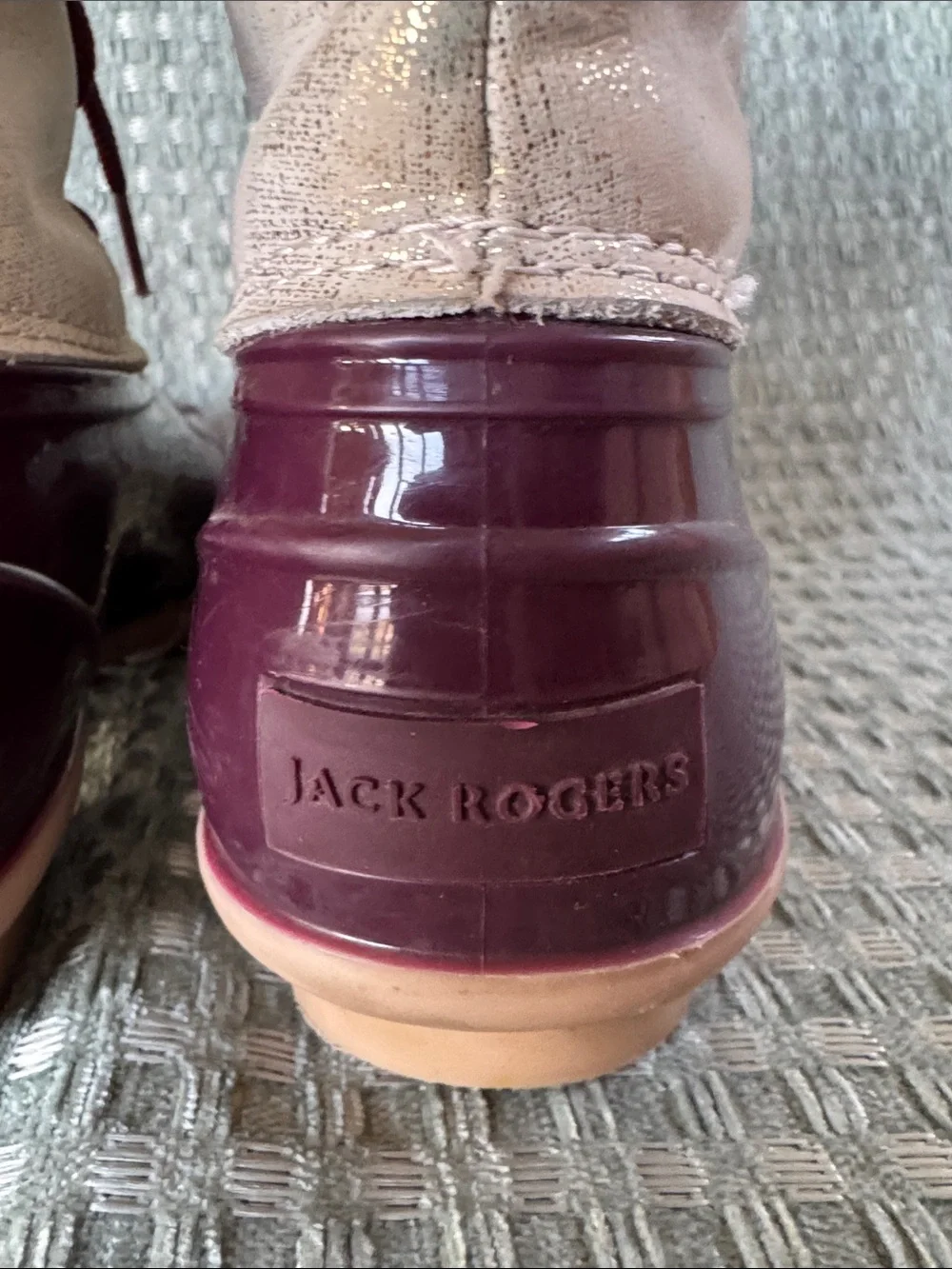 Jack Rogers Chloe Women's Burgundy and Cream Lace-Up Duck Boots Size 8