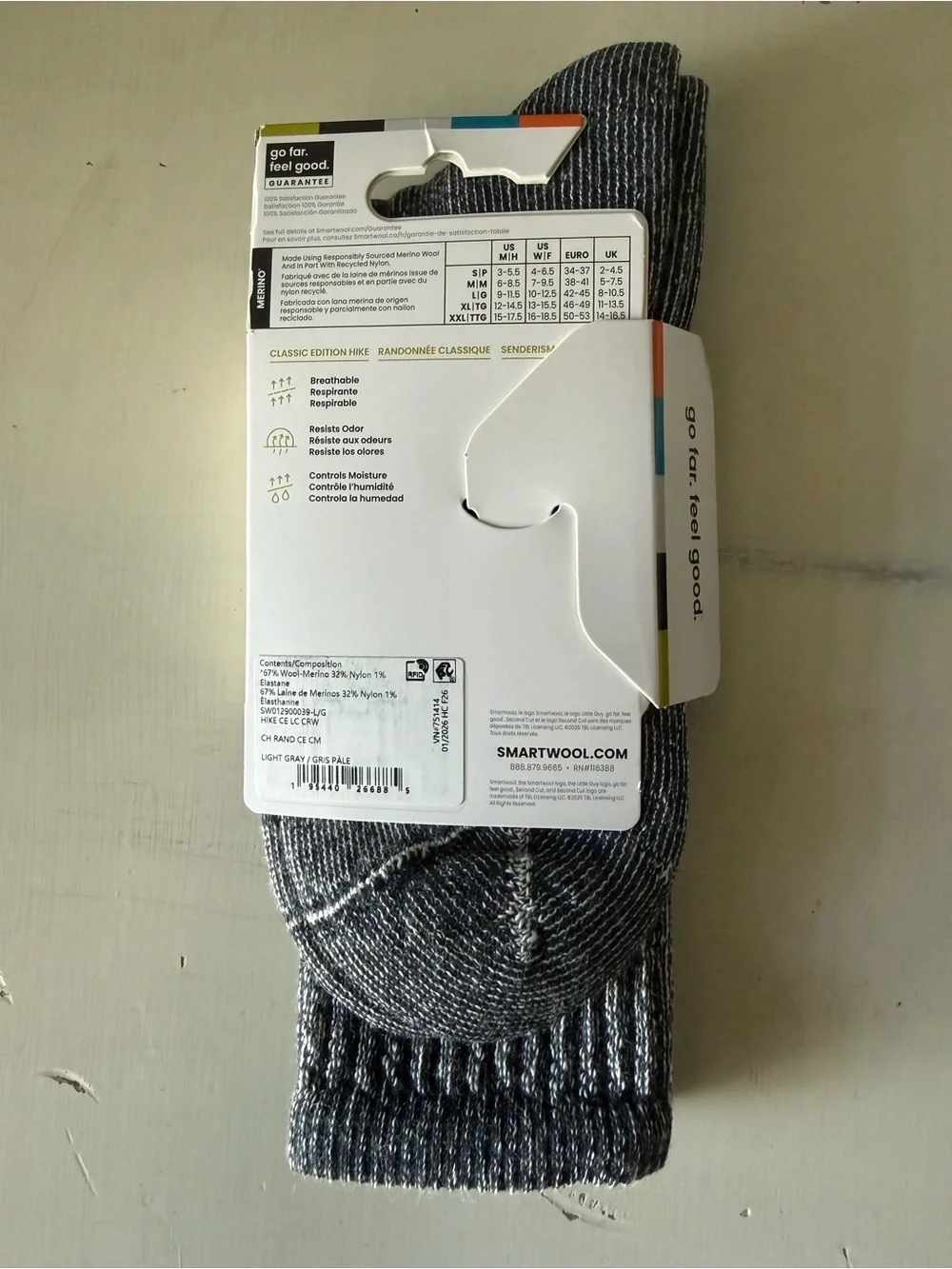 SmartWool Classic edition hike crew sock • NWT • Unisex Large