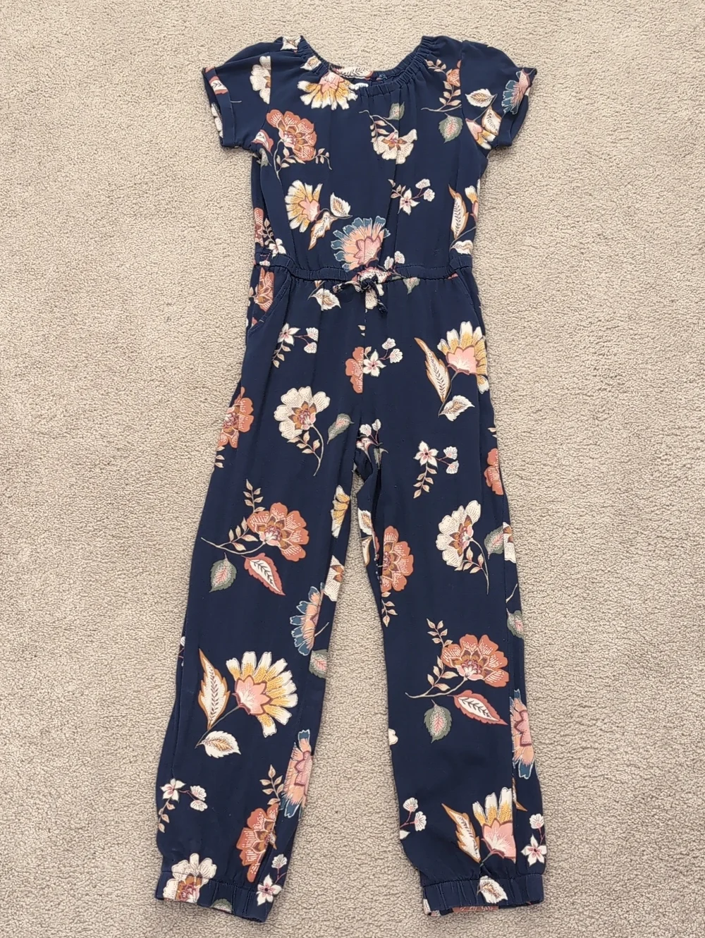 Old Navy Navy Floral Short Sleeve Girls' Jumpsuit
