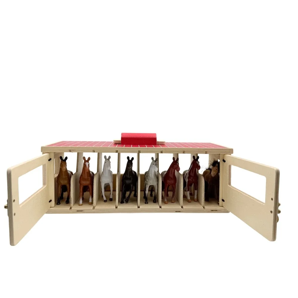 Melissa & Doug Horse Carrier & Stable Set Kids Wood Red Trailer Barn Figurines