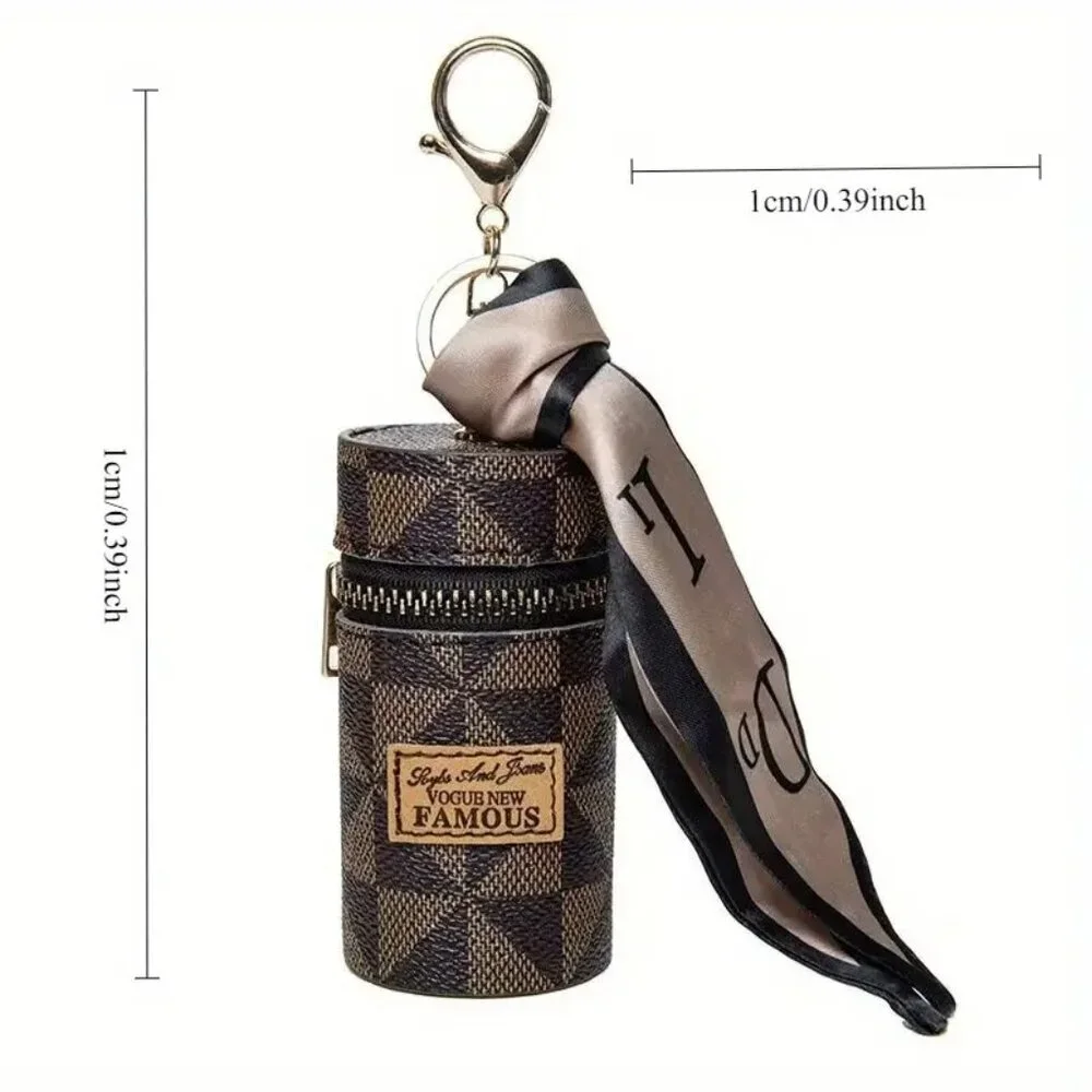 Mini Bag Charm Keychain Checkered Lipstick Earbuds Holder Scarf Zipper Pouch