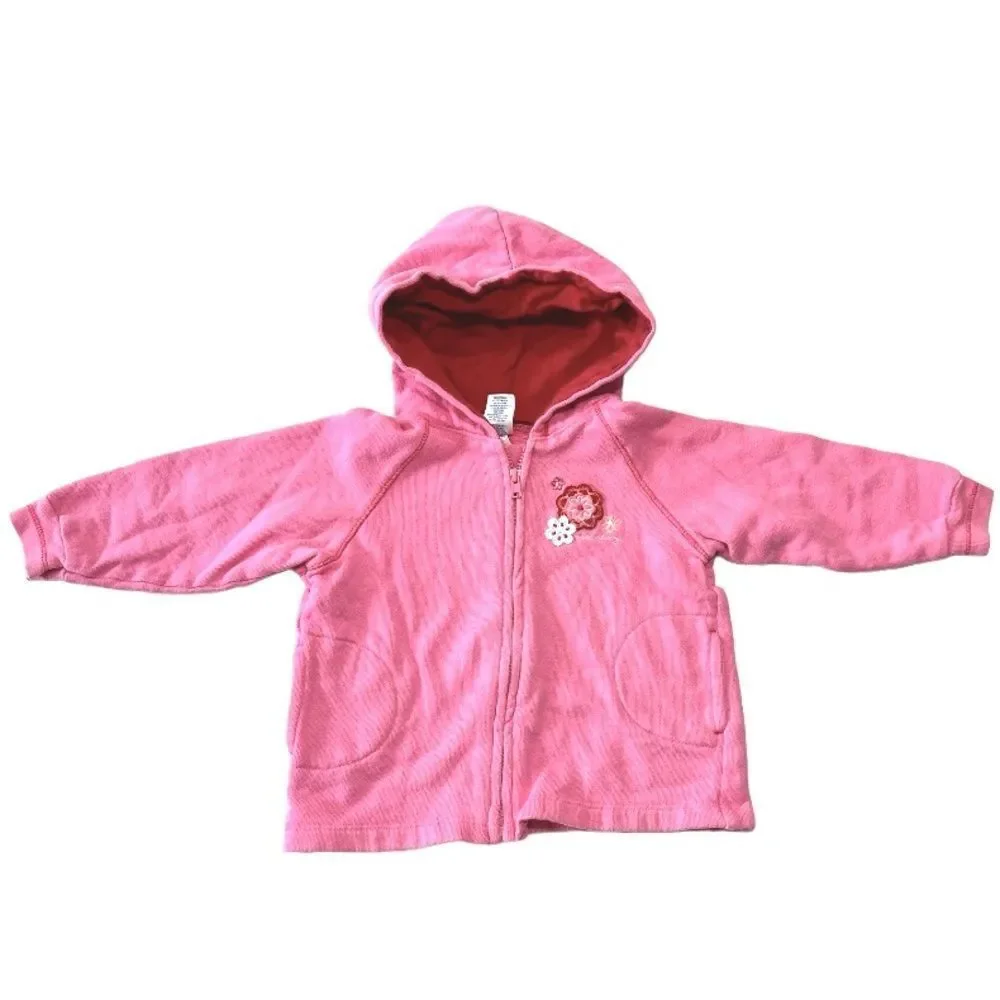 Old Navy Girls Pink Hoodie Sweatshirt Jacket Flowers Embroidery Size 18-24M