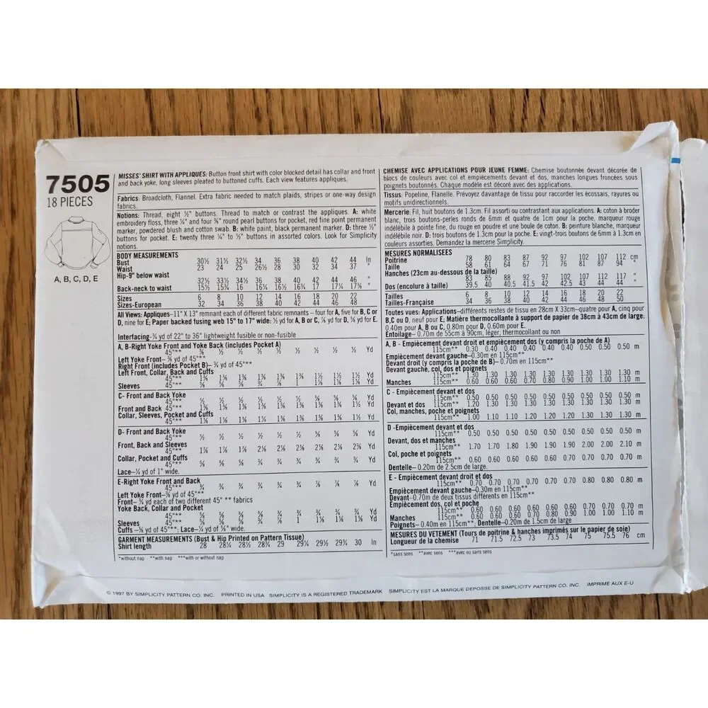 Simplicity 7505 pattern