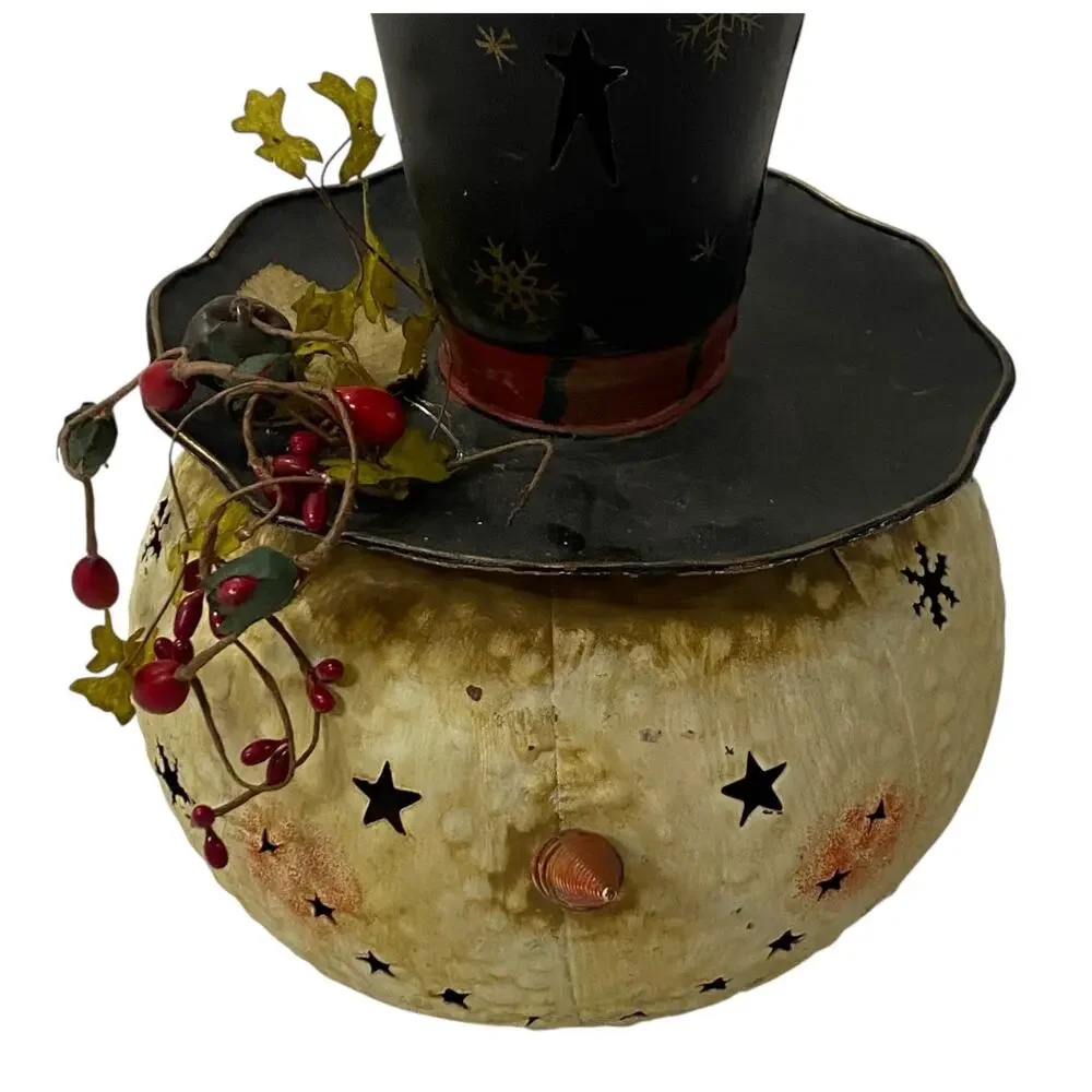 Vintage Lighted Snowman Holiday Christmas Winter Candle Holder Metal Headlamp