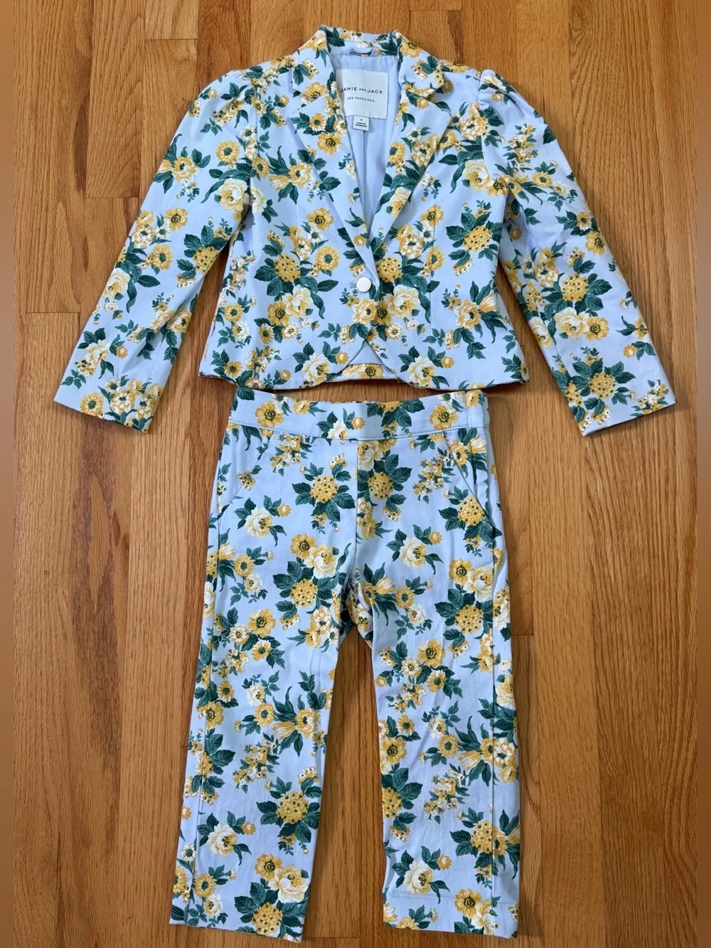 Janie and Jack Light Blue Floral Blazer and Pants Set, Size 4