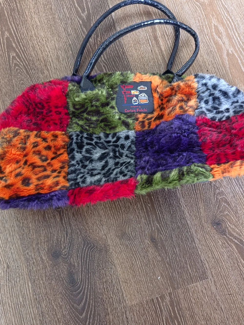 Carlos Falchi Multicolor Patchwork Faux-Fur Duffel Bag