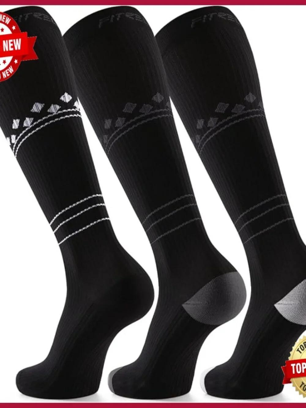 3 Pairs Compression Socks 20-30mmHg Knee-High for Running Travel