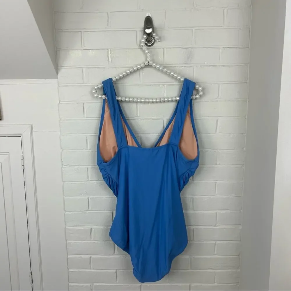 NWT J.Crew Ruched Femme Blue Padded One Piece Swimsuit Size 18