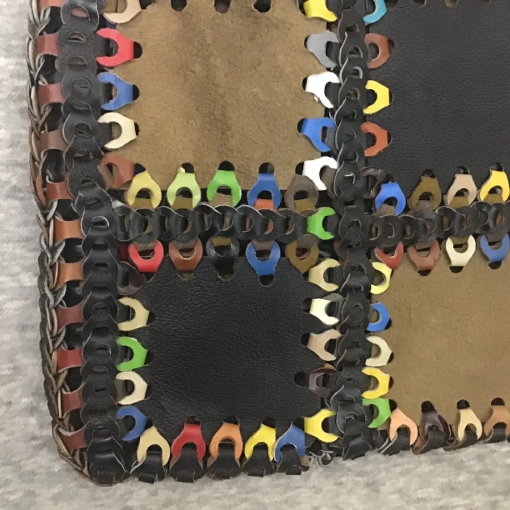 Vintage 1970’s large Leather Patchwork Carry All Tote Handbag Hippiecore Boho