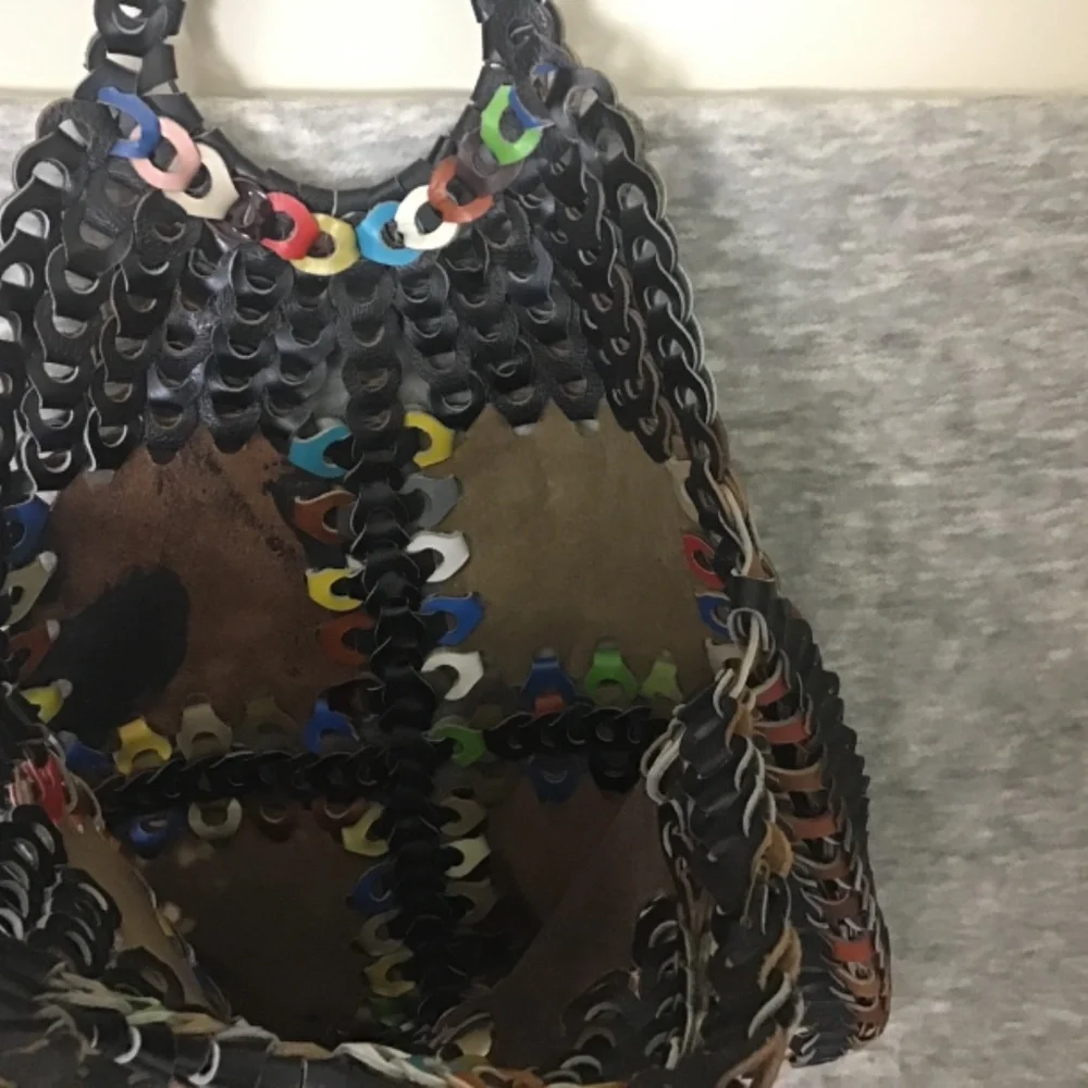 Vintage 1970’s large Leather Patchwork Carry All Tote Handbag Hippiecore Boho
