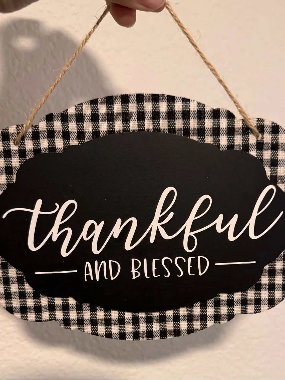 Thankful and Blessed Black Plaid Wall Sign - Home Wall Decor