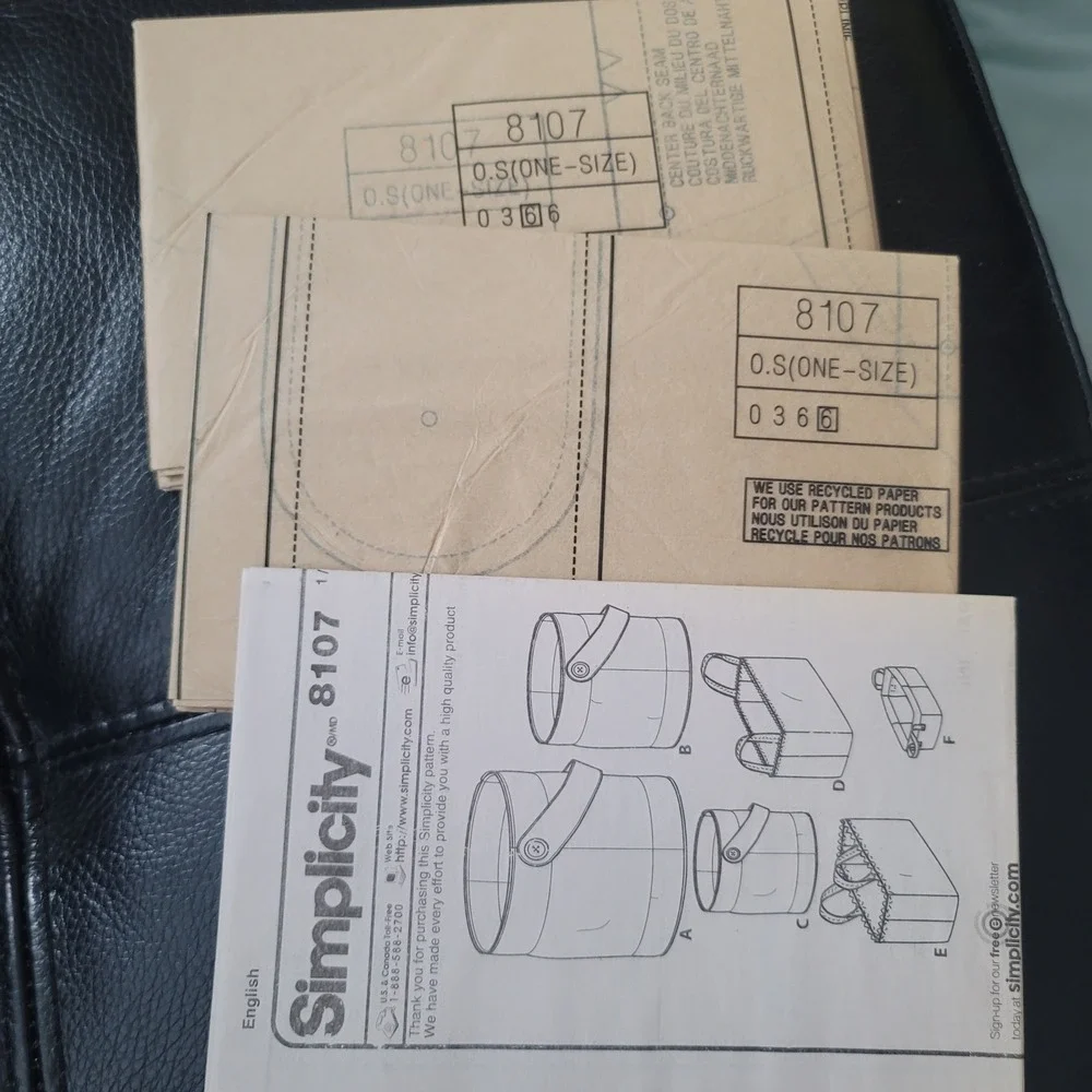 Simplicity 8107 Sewing Pattern Organizers Buckets Baskets Totes Uncut OS